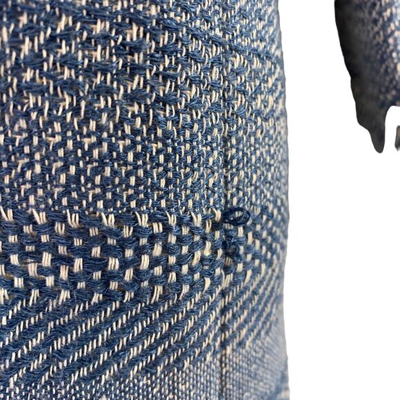 Massimo Dutti Textured Stripe Single Breasted Blazer Coat Jacket Blue Size 6 - Picture 8 of 9